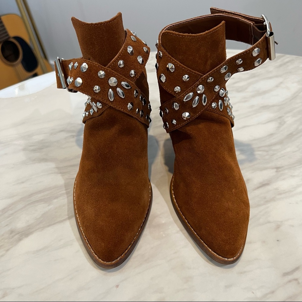 Chinese Laundry heeled brown ankle booties with open heel
